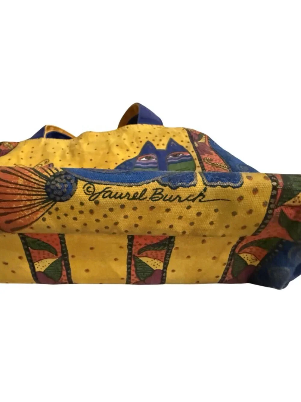 Laurel Burch Multicolor Cat-Themed Tote Bag With Flower & Butterfly Design Canva